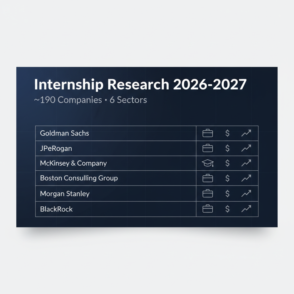 Internship Research 2026-2027 — ~190 companies across 6 sectors